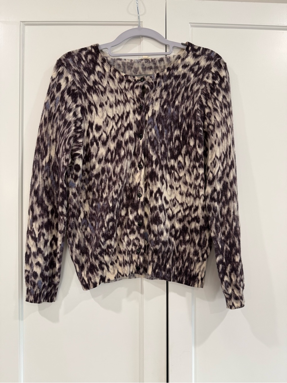 J. Crew Women’s Animal-Print Button Cardigan in Cream and Brown
